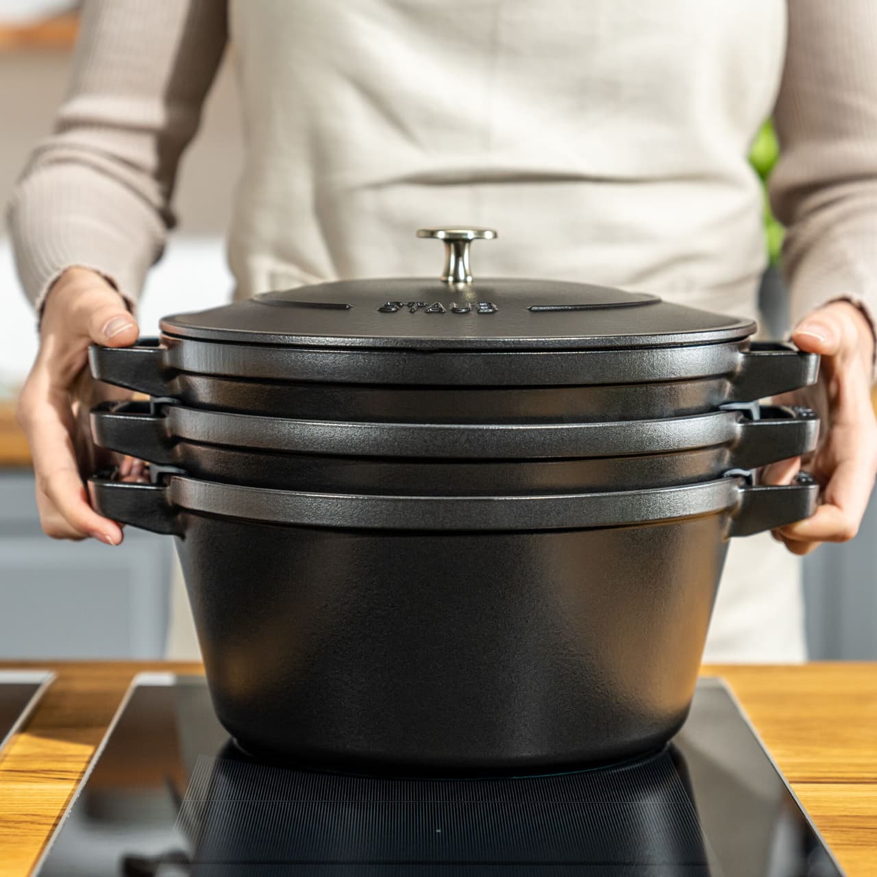 STAUB | STACKABLE SET - Kochtopfset - 3-tlg - Ø 240mm - Gusseisen - Schwarz