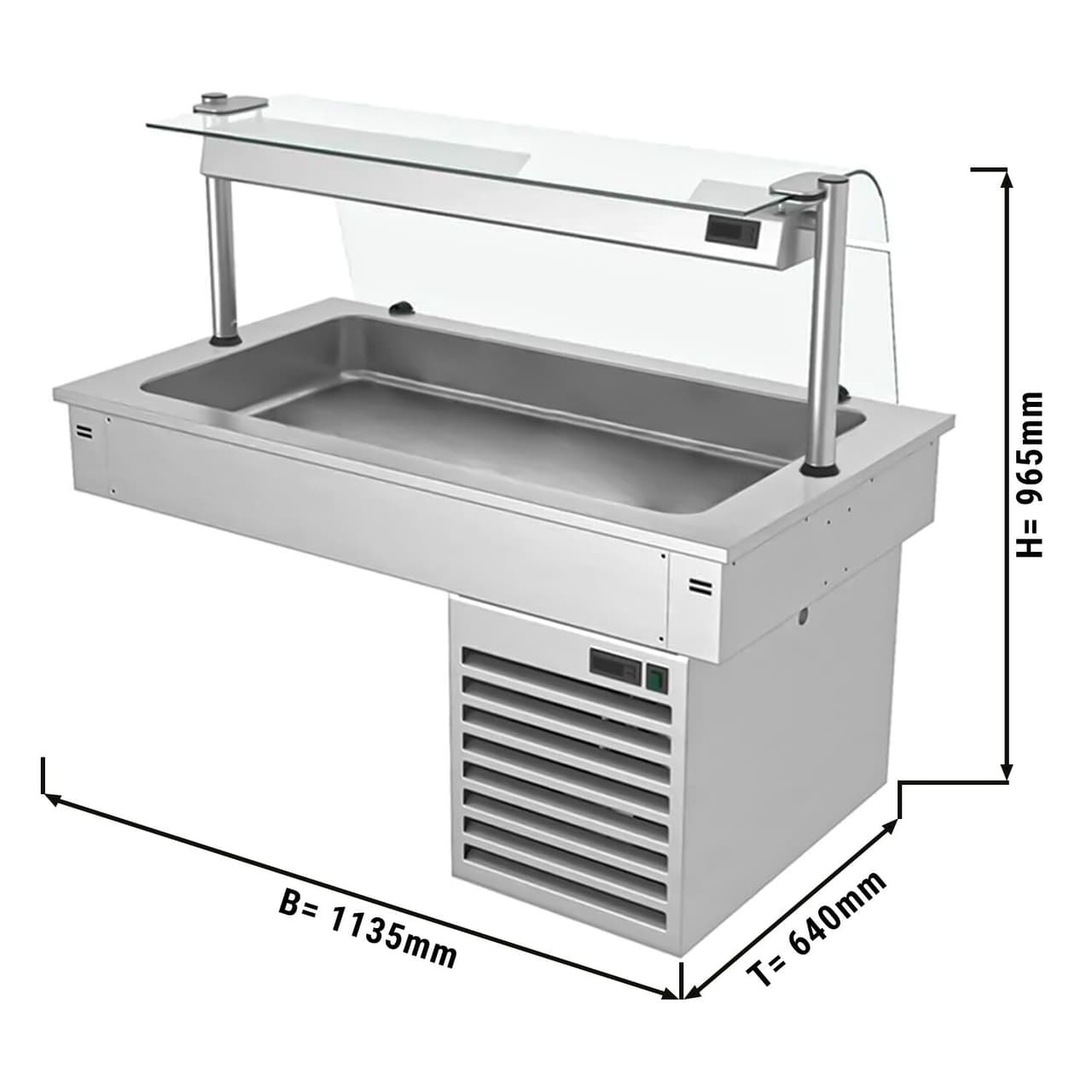 Einbau Kühlwanne - 1,1m - +2 ~ +8 °C - 3x GN 1/1 - mit Glas-Hustenschutz