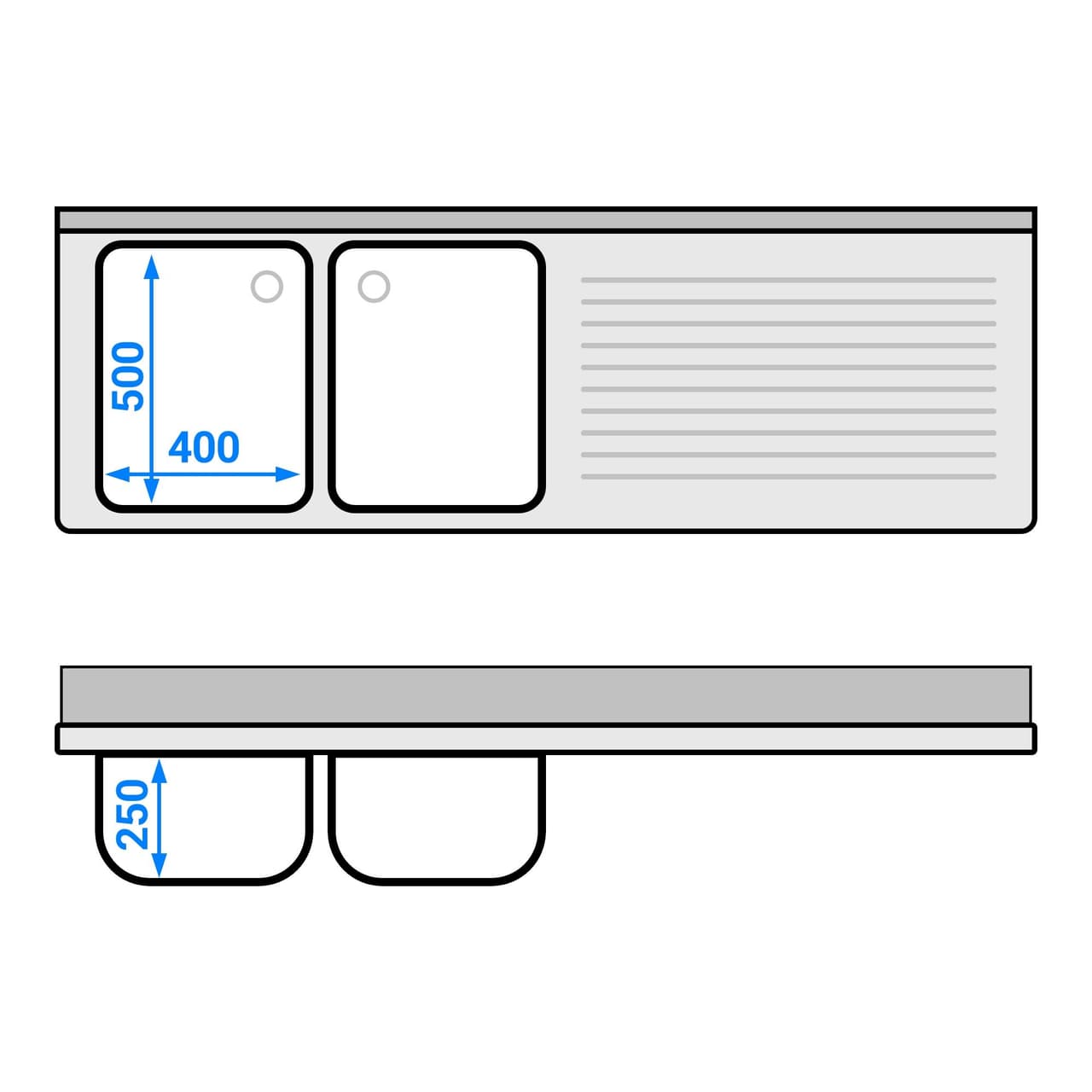 Spülschrank - 1800x600mm - mit Abfallbehälter & 2 Becken links