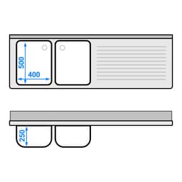 Spülschrank - 1800x600mm - mit Abfallbehälter & 2 Becken links