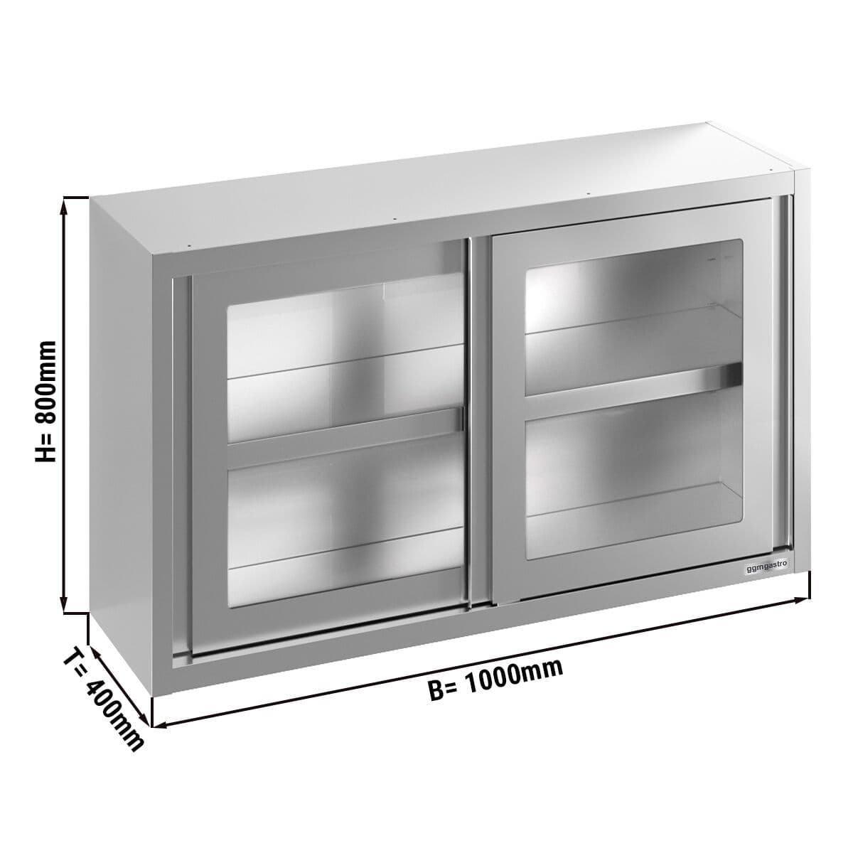 Edelstahl Wandhängeschrank - 1000x400mm - mit Glasschiebetür - 800mm hoch