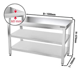 Edelstahl Arbeitstisch PREMIUM - 1500x700mm - mit Grundboden & Zwischenboden