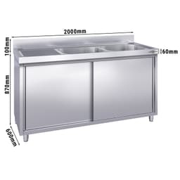 Spülschrank PREMIUM - 2000x600mm - mit 2 Becken rechts