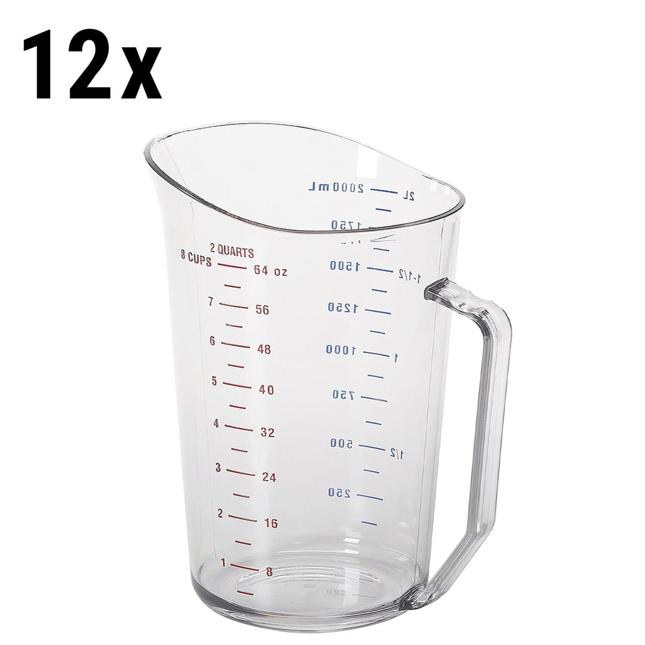 (12 Stück) CAMBRO | CAMWEAR® -  Polycarbonat Messbecher mit Messskala - 2 Liter - Clear