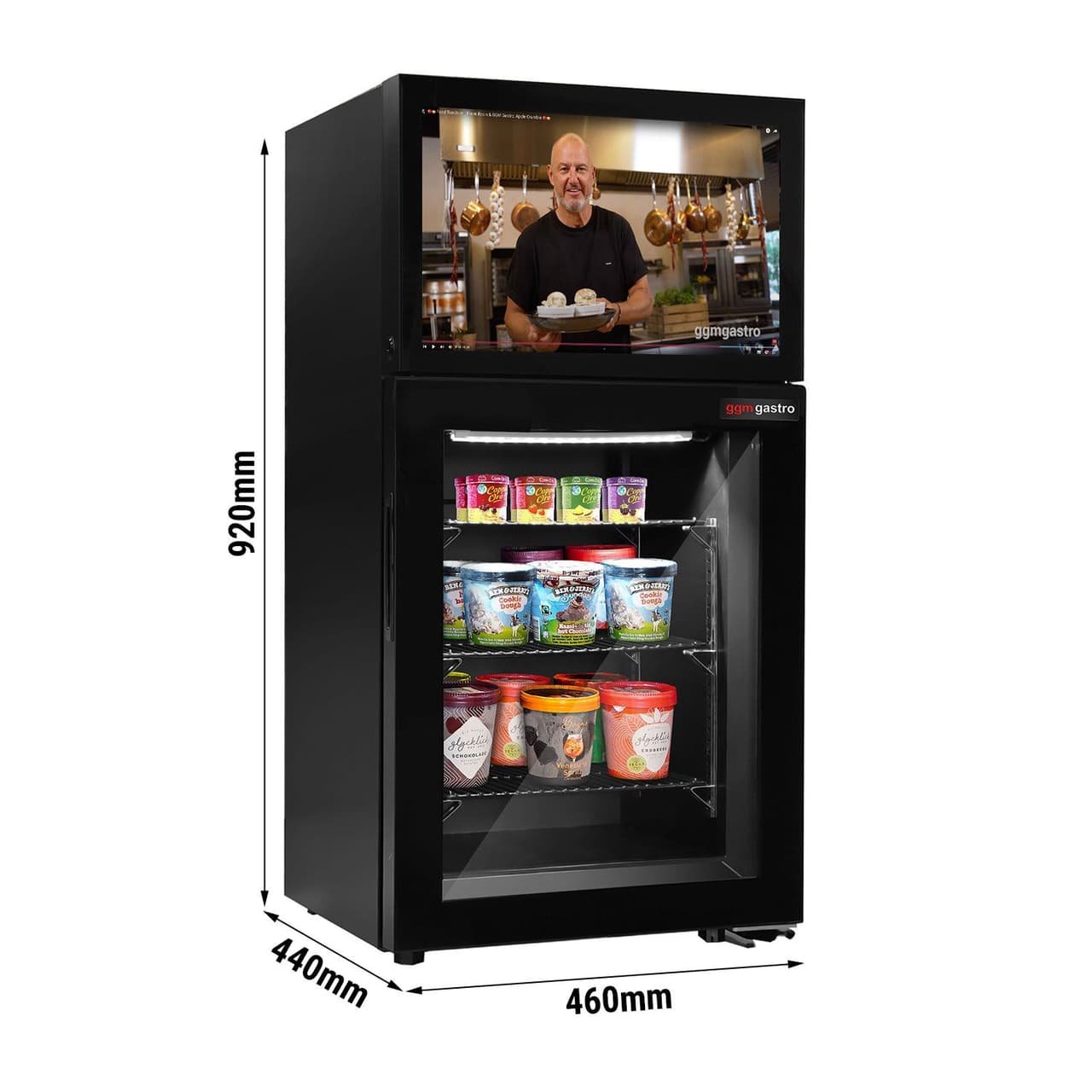 Minibar-Tiefkühlschrank - 460mm - 1 Glastür & eingebautem 19 Zoll LCD-Display