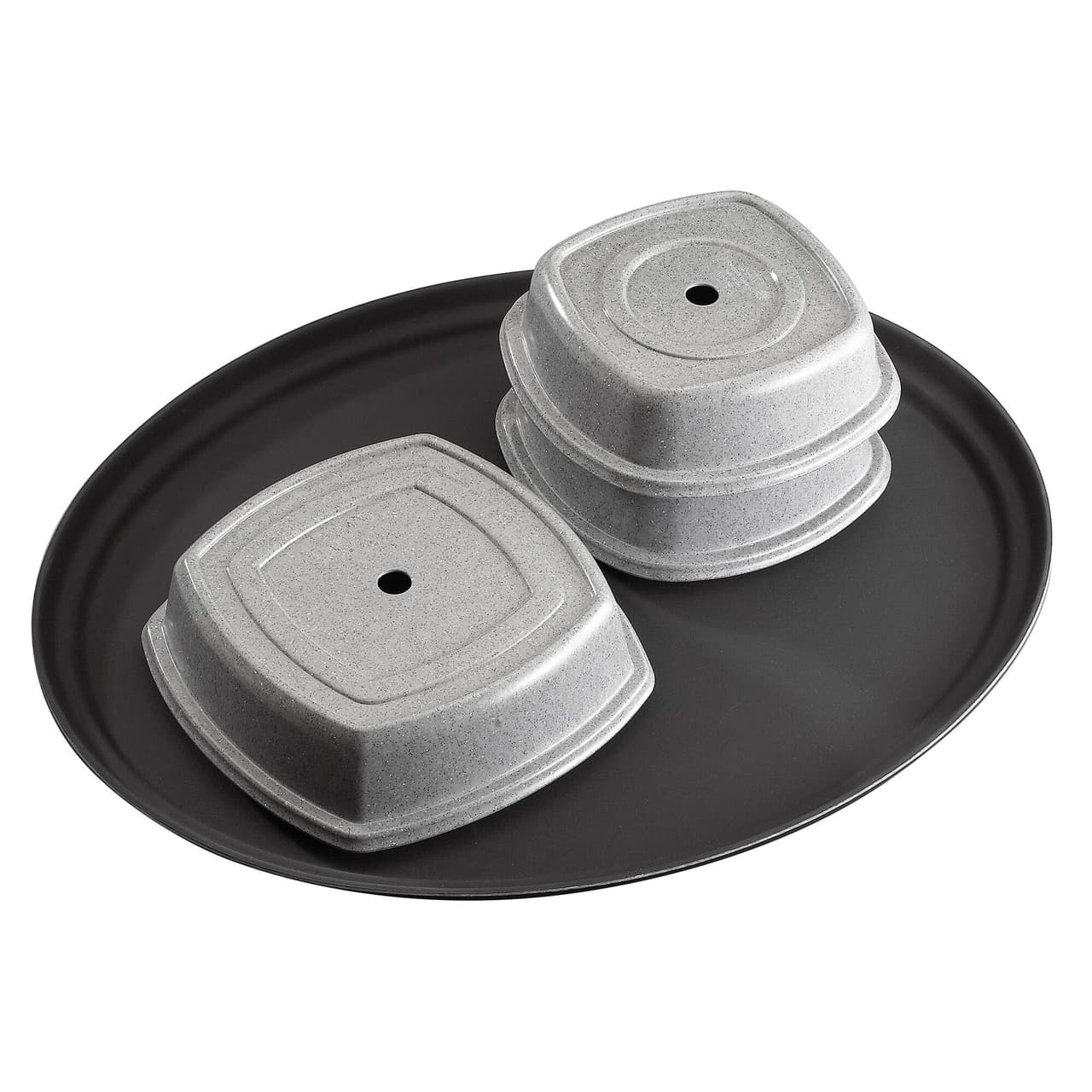 (6 Stück) CAMBRO | CAMTREAD® - Fiberglas Tablett - oval - 685x560mm - niedriges Profil - Schwarz