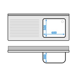 Spültisch PREMIUM - 1600x700mm - mit Grundboden & 1 Becken rechts