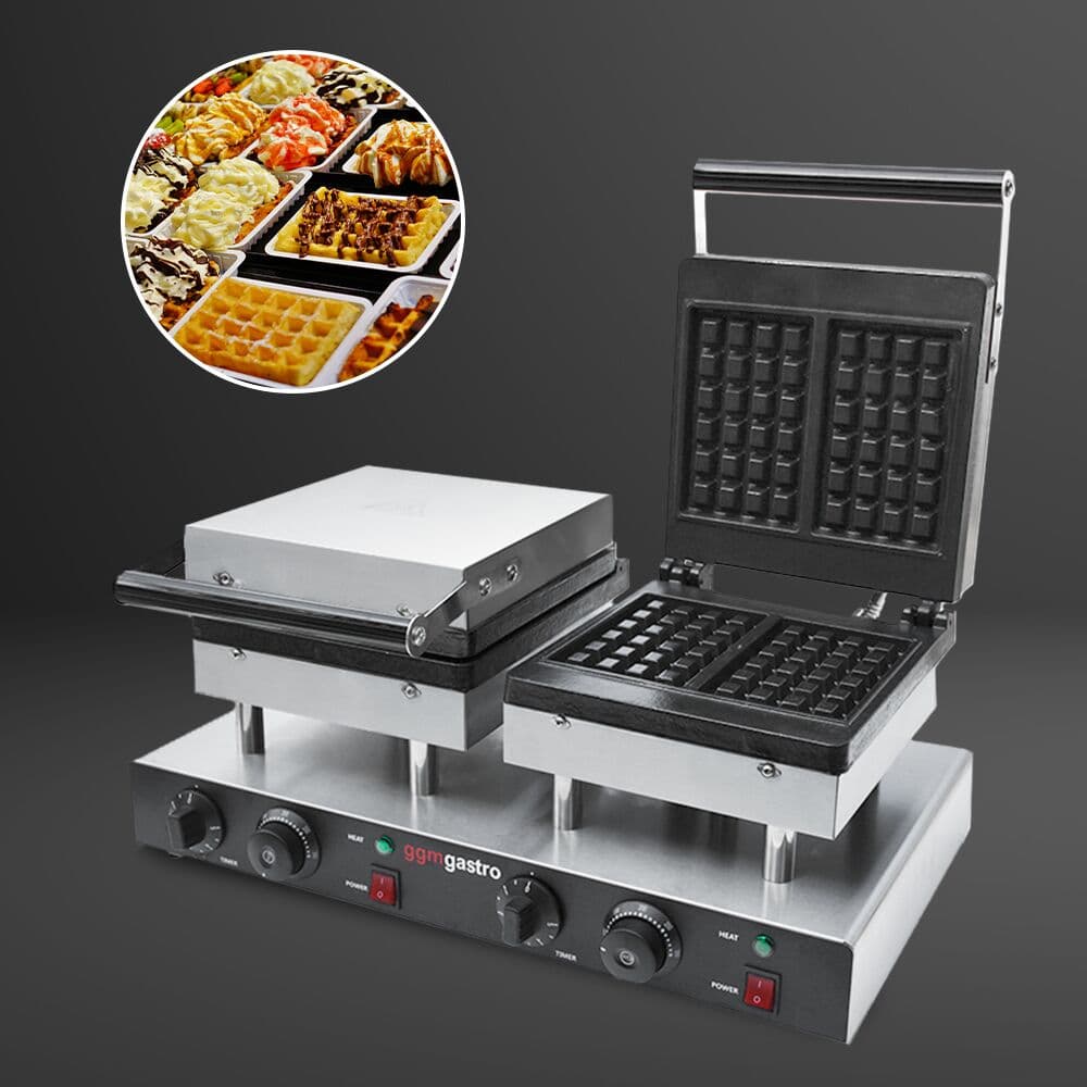 Waffeleisen - Doppelt - 4 kW - Brüsseler Waffeln - Backplatten teflonbeschichtet