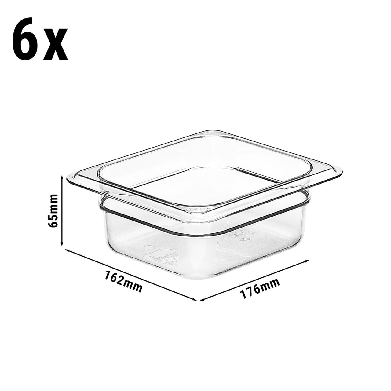 (6 Stück) CAMBRO | CAMWEAR® -  Polycarbonat GN 1/6 Behälter - Clear - Tiefe: 65mm