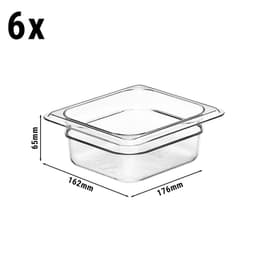 (6 Stück) CAMBRO | CAMWEAR® -  Polycarbonat GN 1/6 Behälter - Clear - Tiefe: 65mm