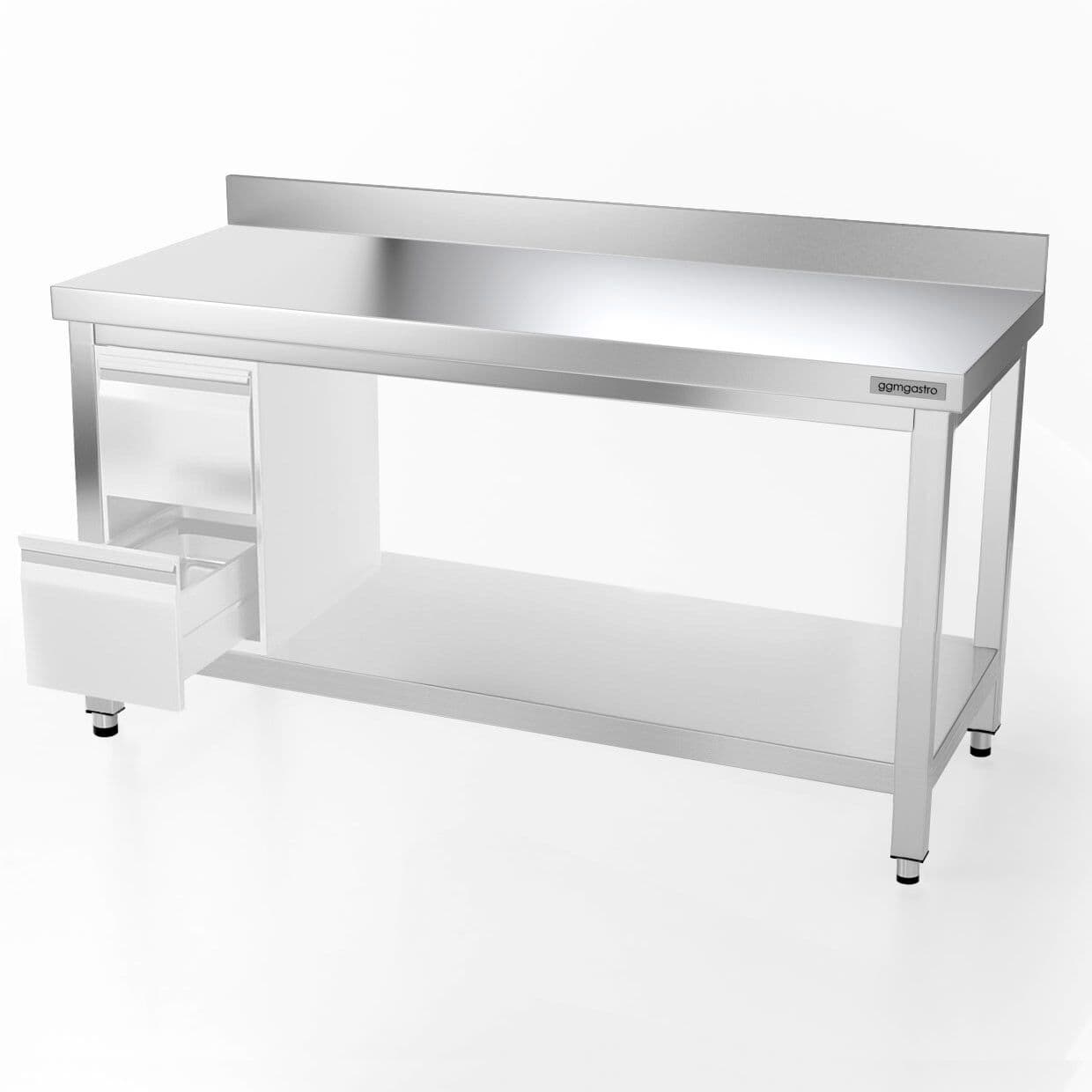 Edelstahl Arbeitstisch PREMIUM - 1600x800mm - mit Grundboden & Aufkantung