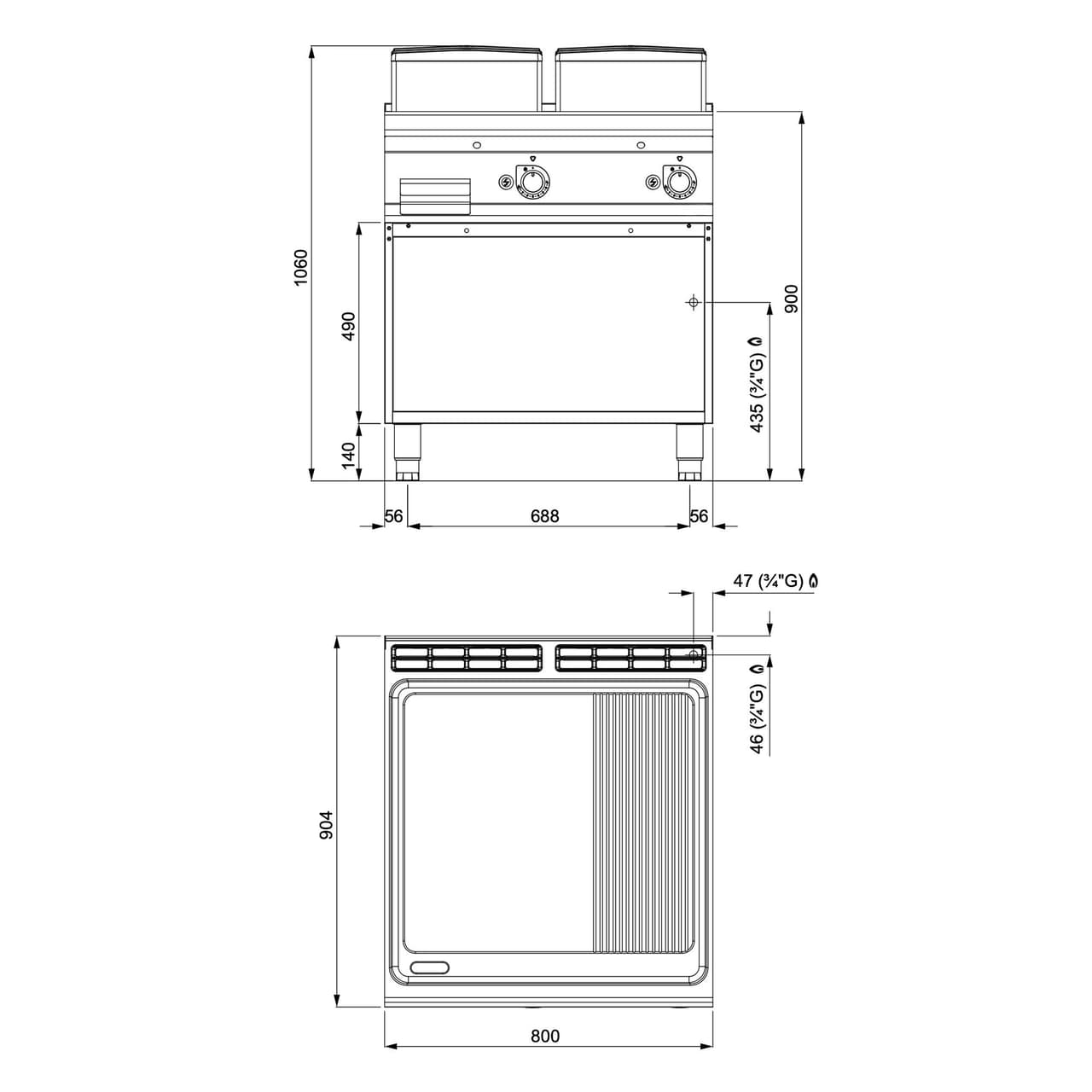 Gas Bratplatte - 20 kW - Glatt & Gerillt