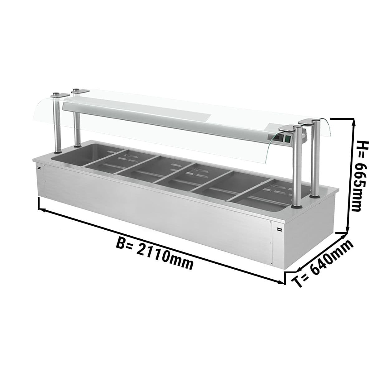 Einbau Bainmarie - 2,1m - 6x GN 1/1 - mit Glas-Hustenschutz