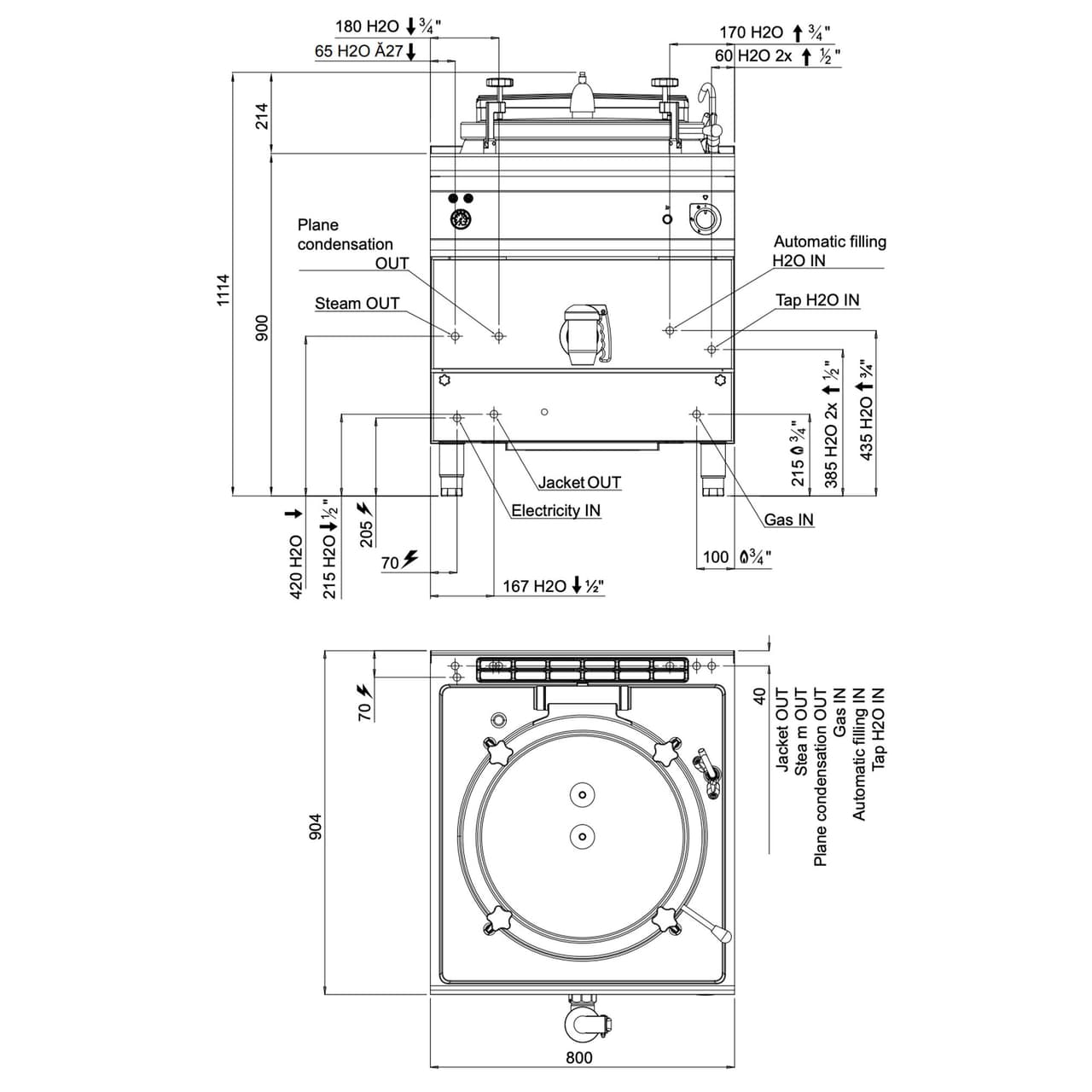 Gas Druck Kochkessel - 150 Liter - Indirekte Beheizung - 20,9 kW