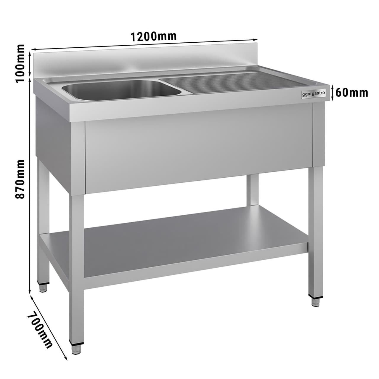 Spültisch ECO - 1200x700mm - mit Grundboden & 1 Becken links