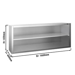 Edelstahl Wandhängeschrank PREMIUM - 1600x400mm - ohne Schiebetür - 650mm hoch