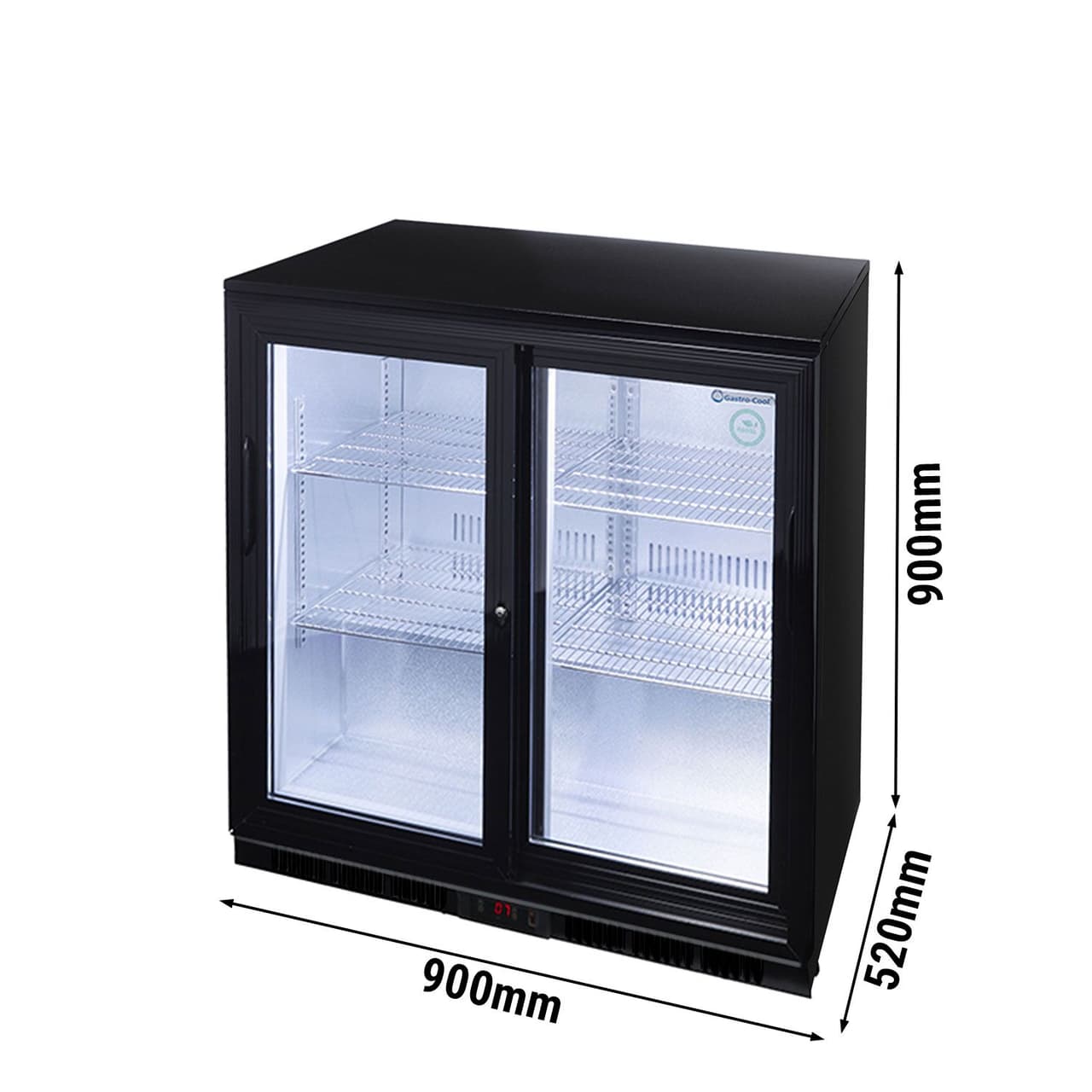 GASTRO-COOL | Barkühlschrank - 900mm - 200 Liter - mit 2 Glasschiebetüren - Schwarz