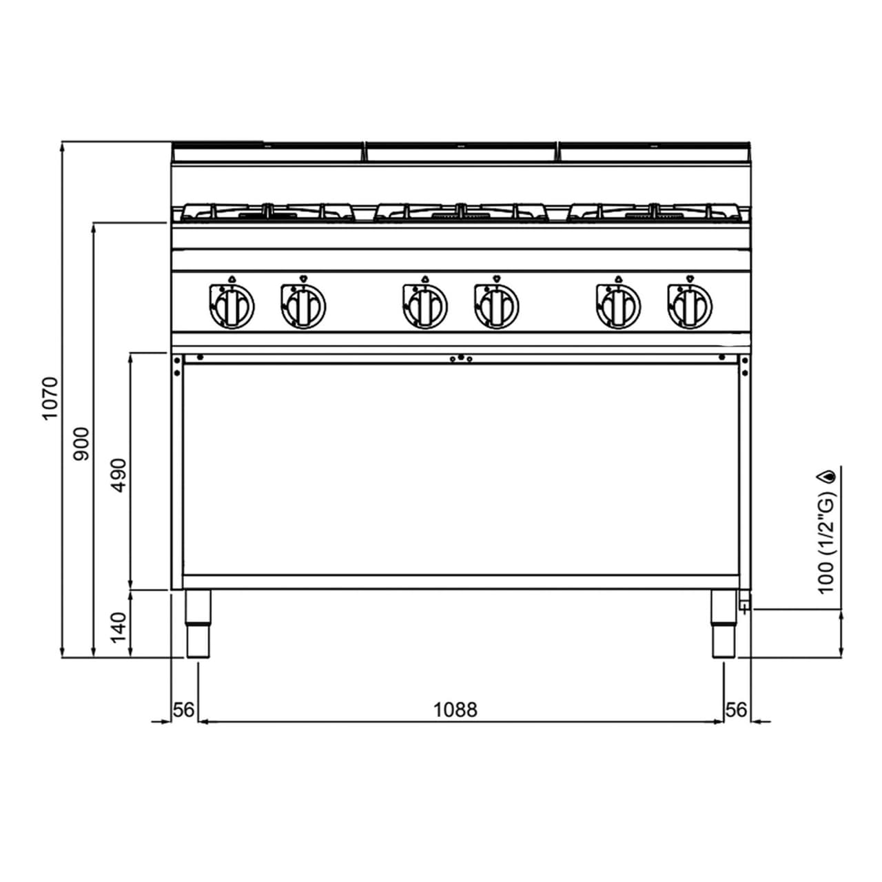 Gasherd - 31,5 kW - 6 Brenner