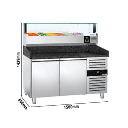 Pizzakühltisch PREMIUM - 1500x800mm - mit 2 Türen - inkl. Kühlaufsatzvitrine LED - 5x GN 1/3 + 1x GN 1/2