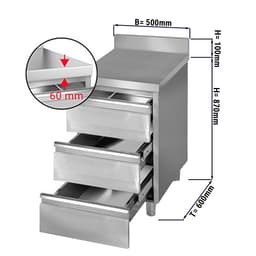 Schubladenschrank PREMIUM mit 3 Schubladen & Aufkantung - 500x600mm