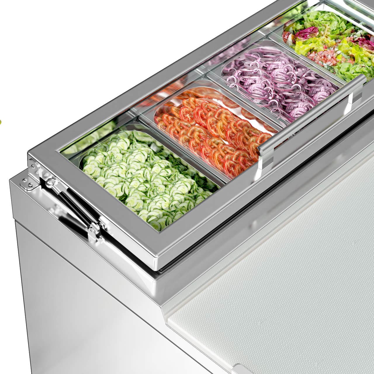 Saladette PREMIUM - 900mm - 2 Türen - mit Einlass für 4x GN 1/3 & Glasdeckel