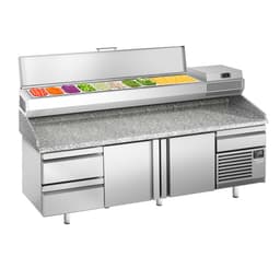 Pizzakühltisch Premium PLUS - 2305x800mm - mit 2 Türen & 2 Schubladen - inkl. Kühlaufsatzvitrine - 10x GN 1/3