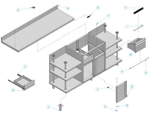 Arbeitsschrank - für Kaffeemaschine - 1960x600mm - mit Ausklopfer, 2 Schubladen, 2 Türen & Aufkantung