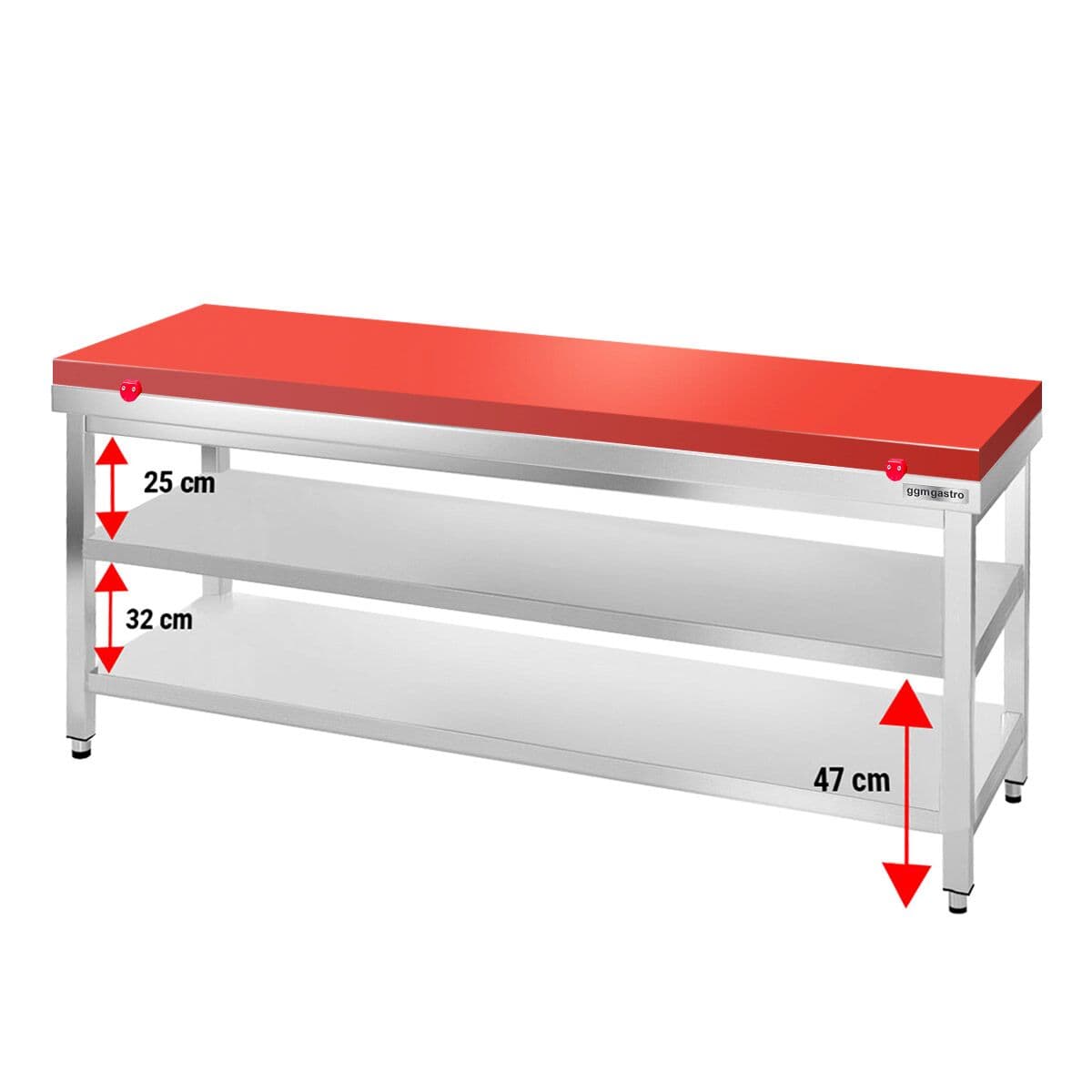 Edelstahl Arbeitstisch PREMIUM - 2000x800mm - mit Grundboden ohne Aufkantung inkl. Schneideplatte