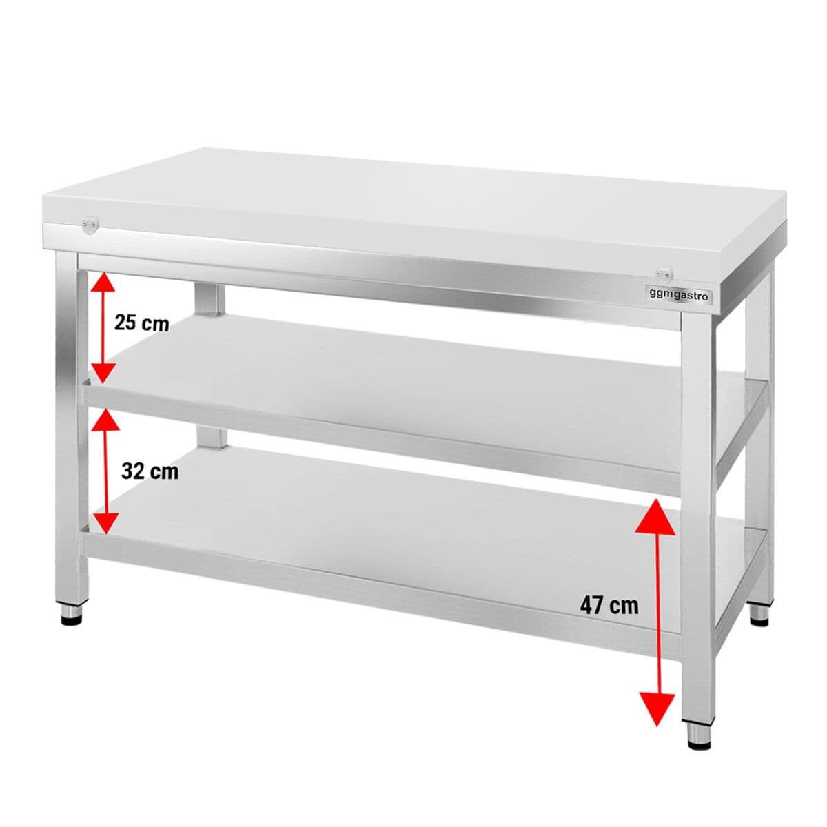 Edelstahl Arbeitstisch PREMIUM - 1200x800mm - mit Grundboden ohne Aufkantung inkl. Schneideplatte