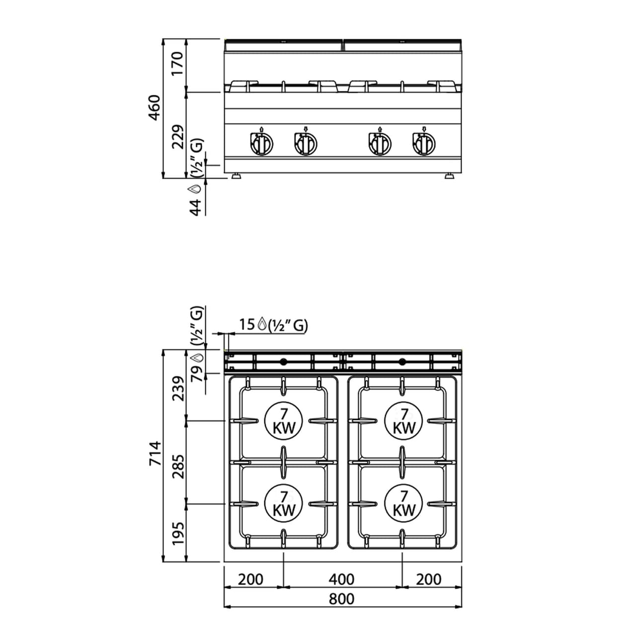 Gasherd - 28 kW - 4 Brenner