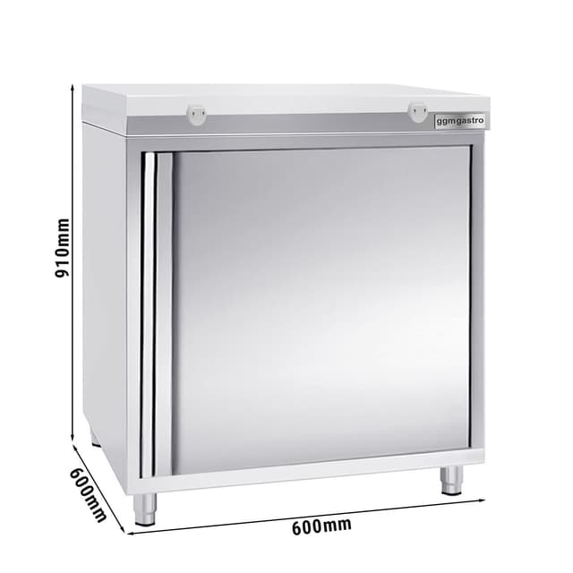 Edelstahl Arbeitsschrank PREMIUM - 600x600mm - mit Flügeltür ohne Aufkantung inkl. Schneideplatte