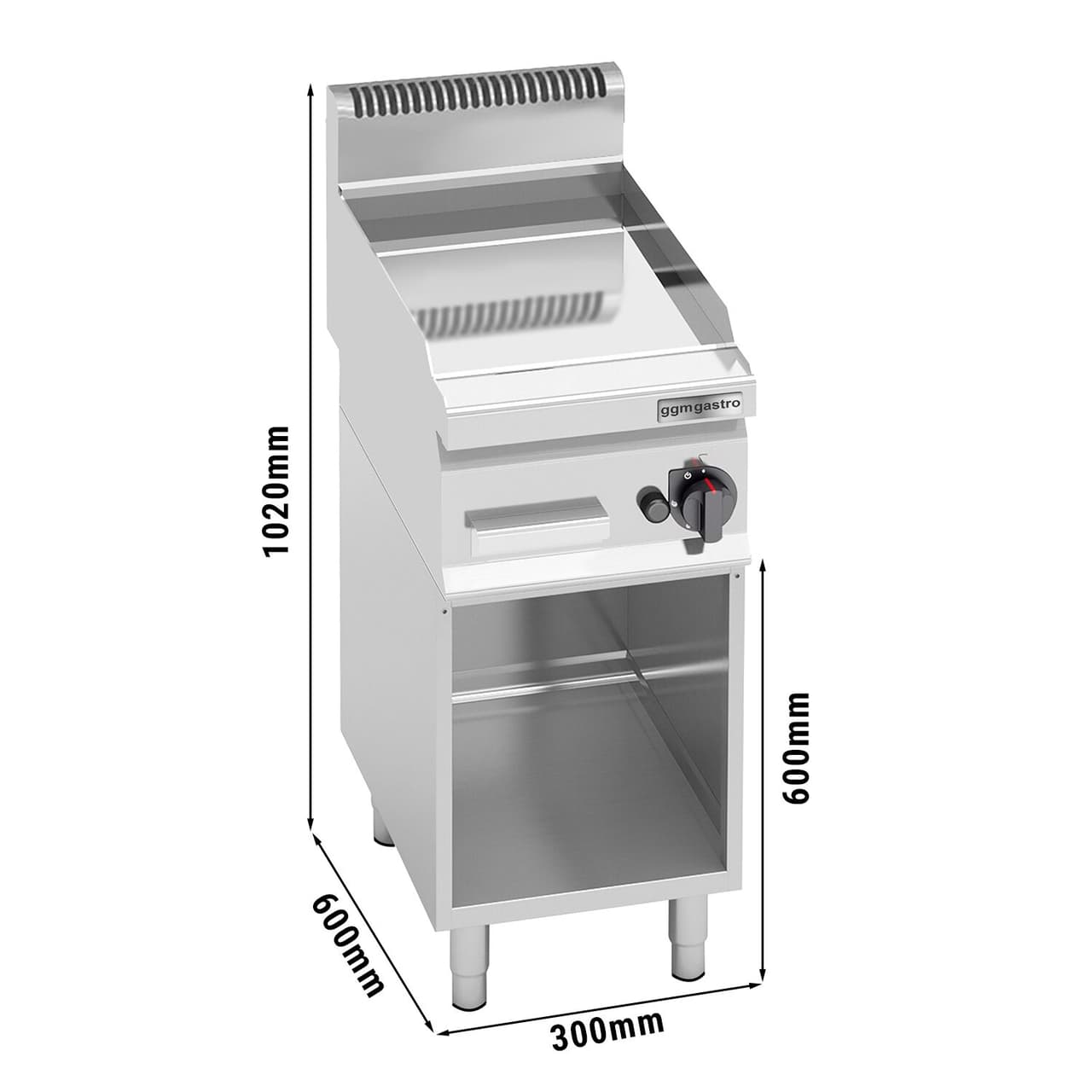 Gas Bratplatte - 4 kW - Glatt - Hardchrome - inkl. Untergestell