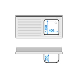 Spülmaschinen-Spültisch - 1200x600mm - mit 1 Becken rechts