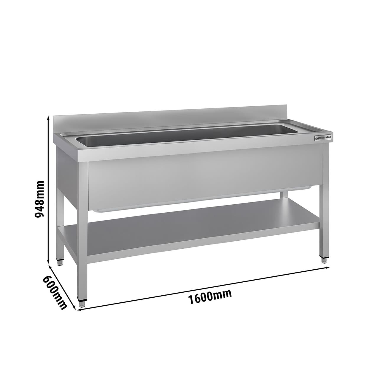 Topfspültisch ECO - 1600x600mm - mit Grundboden & 1 Becken