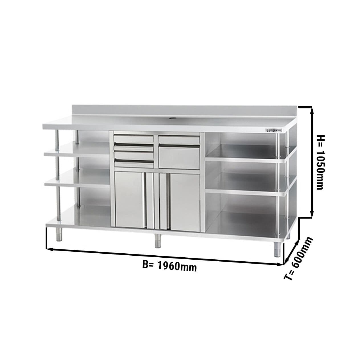 Arbeitsschrank - für Kaffeemaschine - 1960x600mm - mit Ausklopfer, 2 Schubladen, 2 Türen & Aufkantung