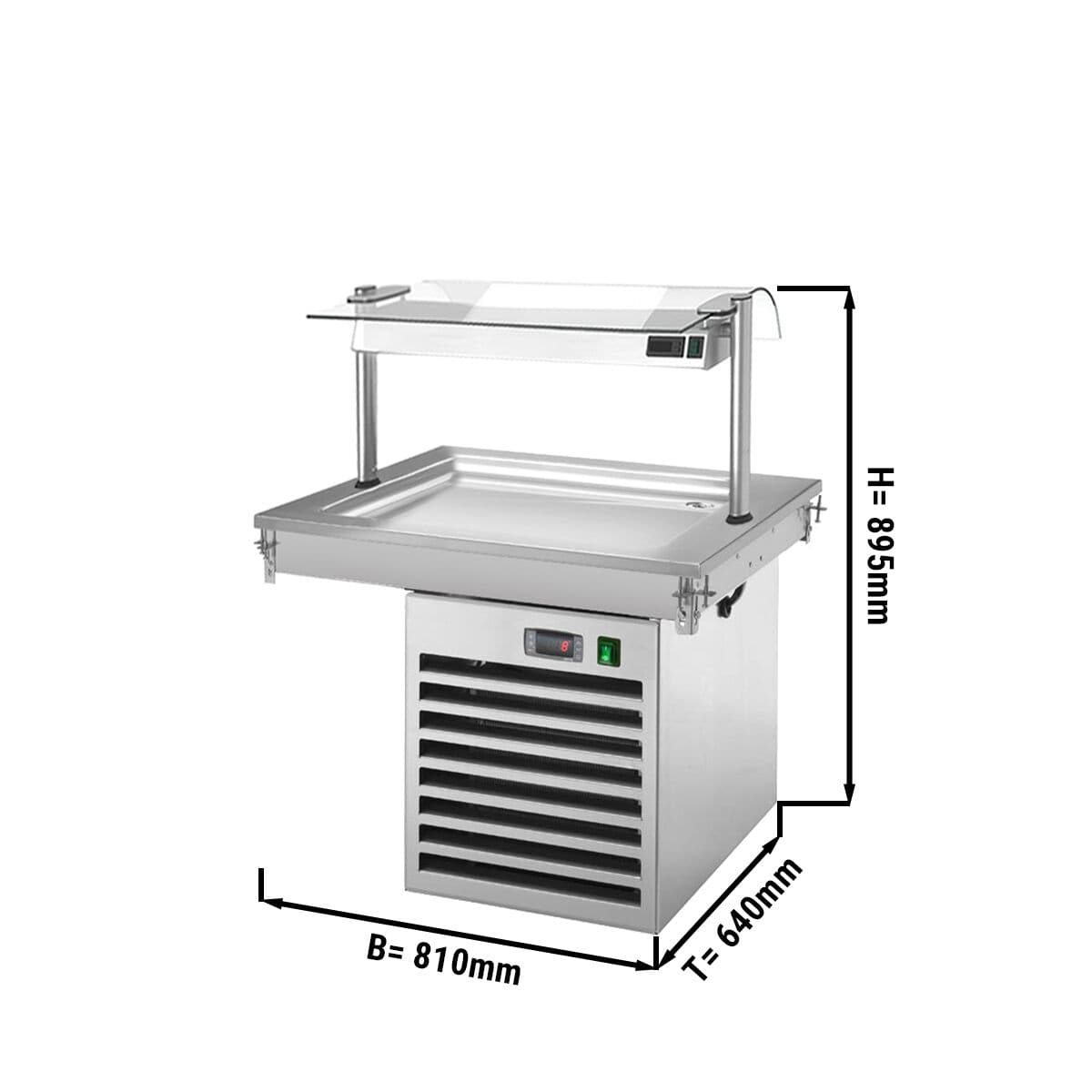 Einbau Kühlplatte - 0,8m - +2 ~ +8 °C - 2x GN 1/1 - mit Glas-Hustenschutz