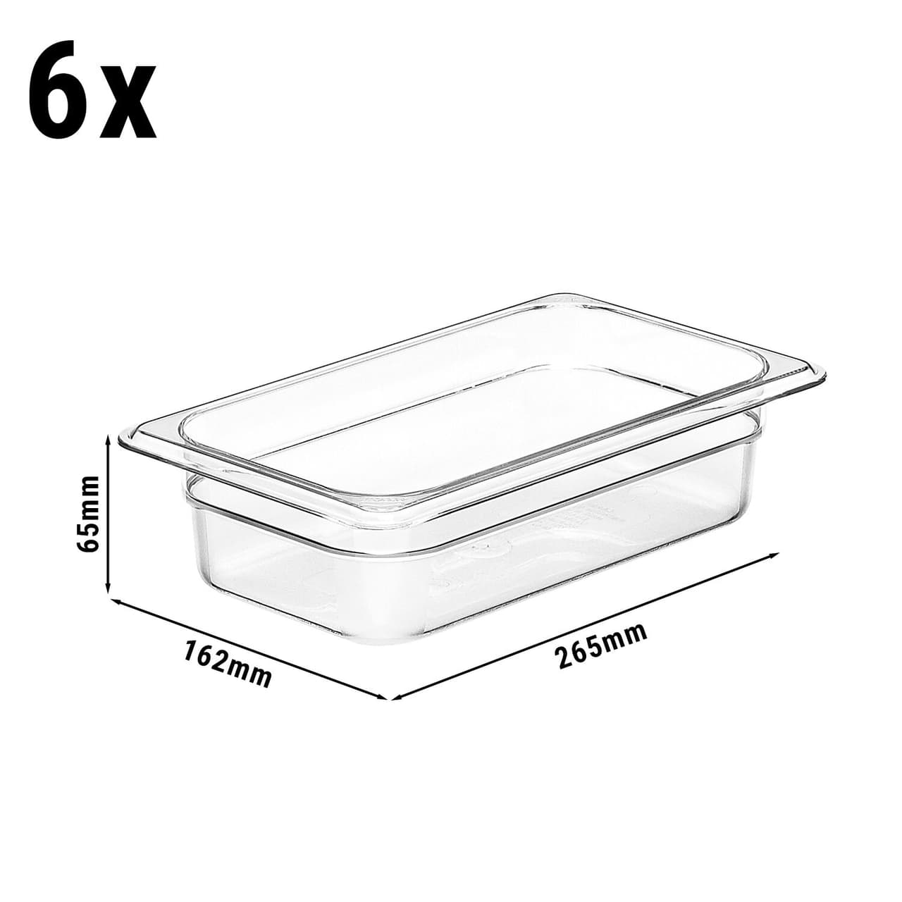 (6 Stück) CAMBRO | CAMWEAR® -  Polycarbonat GN 1/4 Behälter - Clear - Tiefe: 65mm