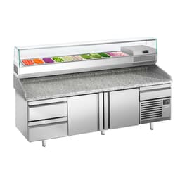 Pizzakühltisch Premium PLUS - 2305x800mm - mit 2 Türen & 2 Schubladen - inkl. Kühlaufsatzvitrine - 11x GN 1/4