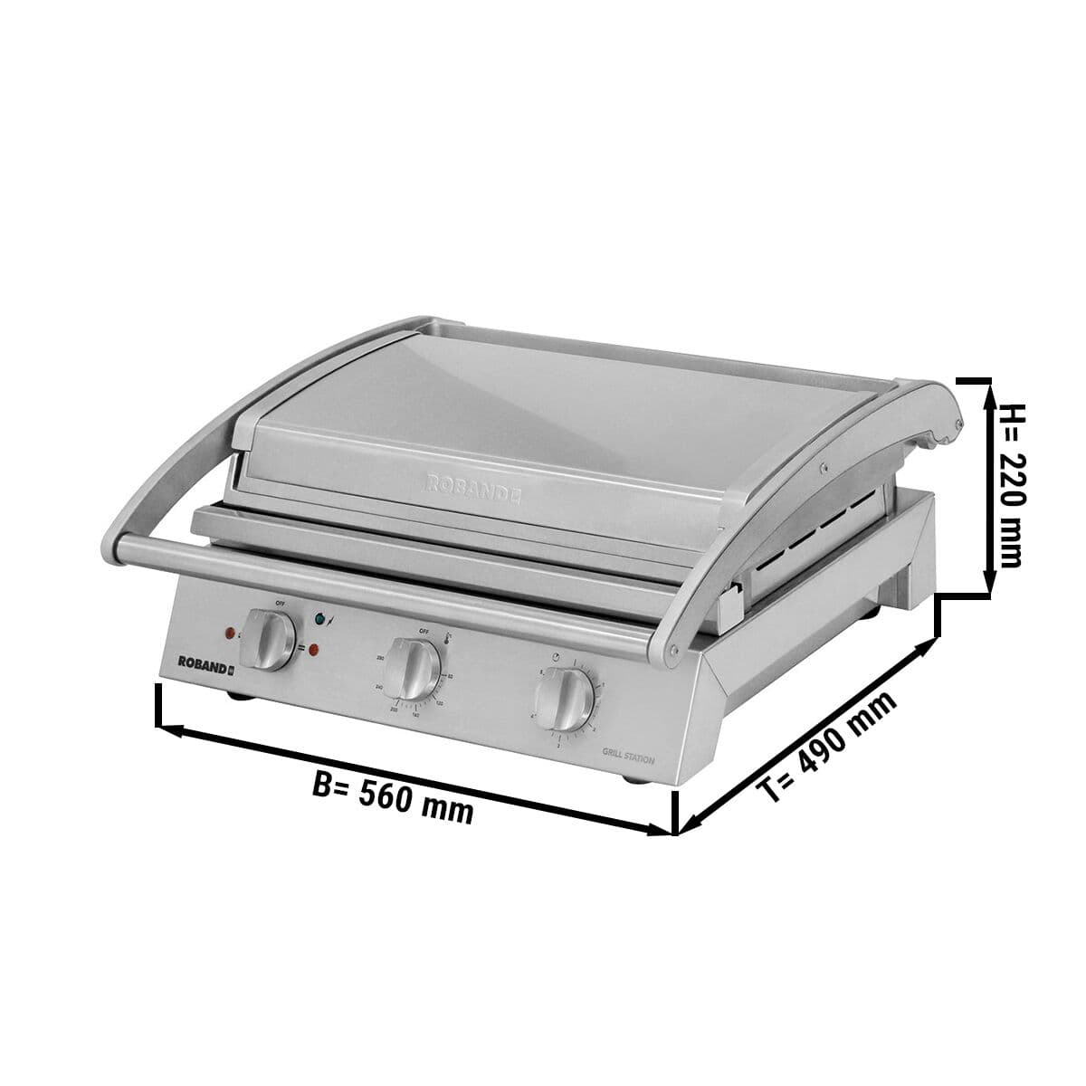 ROBAND | Kontaktgrill | Hamburger Grill - 3,1 kW - oben & unten glatt - Grillfläche: 500x275mm