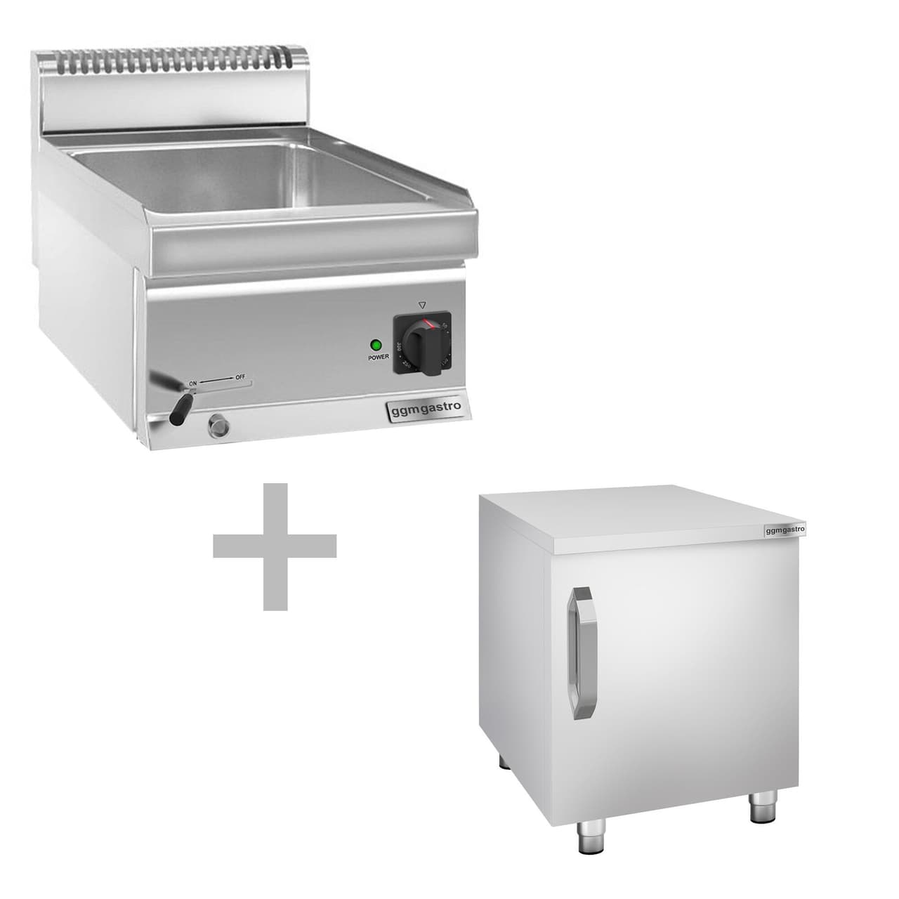 Elektro Bain-Marie - 1,2 kW - 1x GN 1/1 oder 2x GN 1/2 - inkl. Unterbau mit 1 Tür