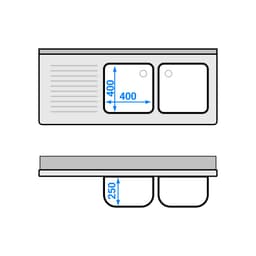 Spülschrank - 1400x600mm - mit 3 Schubladen & 2 Becken rechts