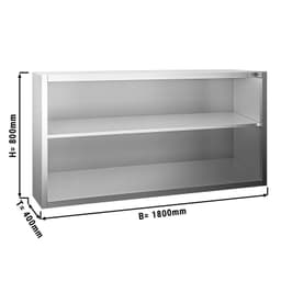 Edelstahl Wandhängeschrank PREMIUM - 1800x400mm - ohne Schiebetür - 800mm hoch