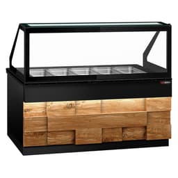 Saladette TORONTO - 2000mm - Holzfront - 3 Türen - für 5x GN 1/1 - schwarze Granit-Arbeitsplatte