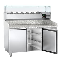 Pizzakühltisch ECO - 1500x800mm - mit 2 Türen - inkl. Kühlaufsatzvitrine - 6x GN 1/3