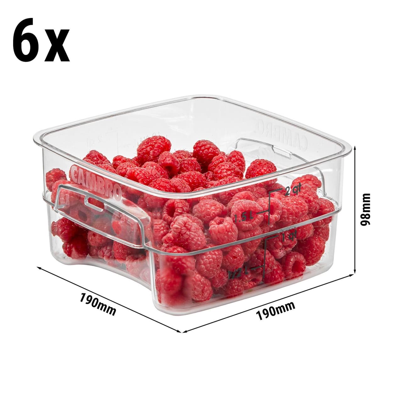 (6 Stück) CAMBRO | CAMWEAR® -  FreshPro Behälter - 1,9 Liter - Transparent