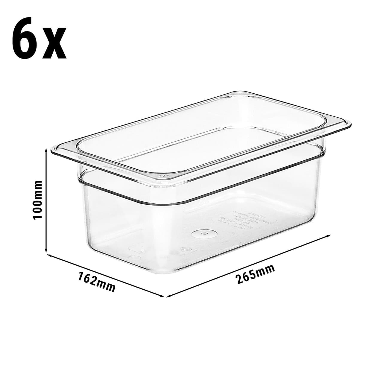 (6 Stück) CAMBRO | CAMWEAR® -  Polycarbonat GN 1/4 Behälter - Clear - Tiefe: 100mm