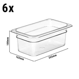 (6 Stück) CAMBRO | CAMWEAR® -  Polycarbonat GN 1/4 Behälter - Clear - Tiefe: 100mm