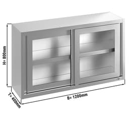 Edelstahl Wandhängeschrank - 1200x400mm - mit Glasschiebetür - 800mm hoch