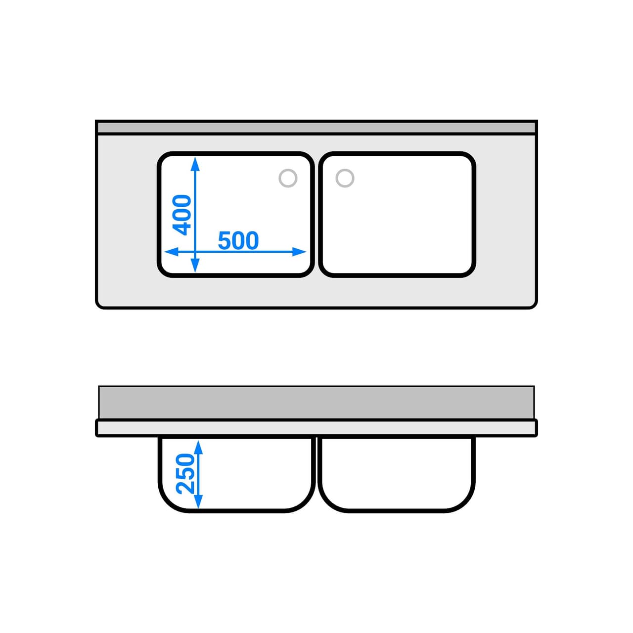 Spülschrank PREMIUM - 1400x600mm - mit 2 Becken mittig