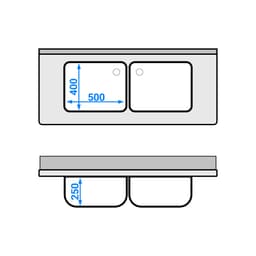 Spülschrank PREMIUM - 1400x600mm - mit 2 Becken mittig